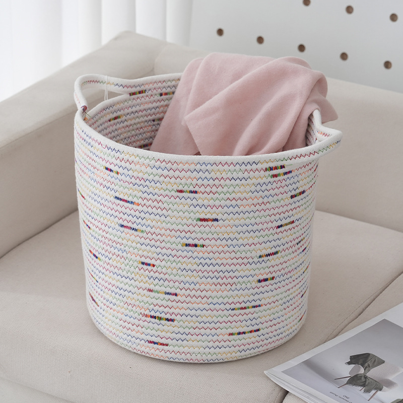 棉线编织筐收纳筐笑脸棉绳手工跨境杂物整理盒棉绳编织桌面收纳筐