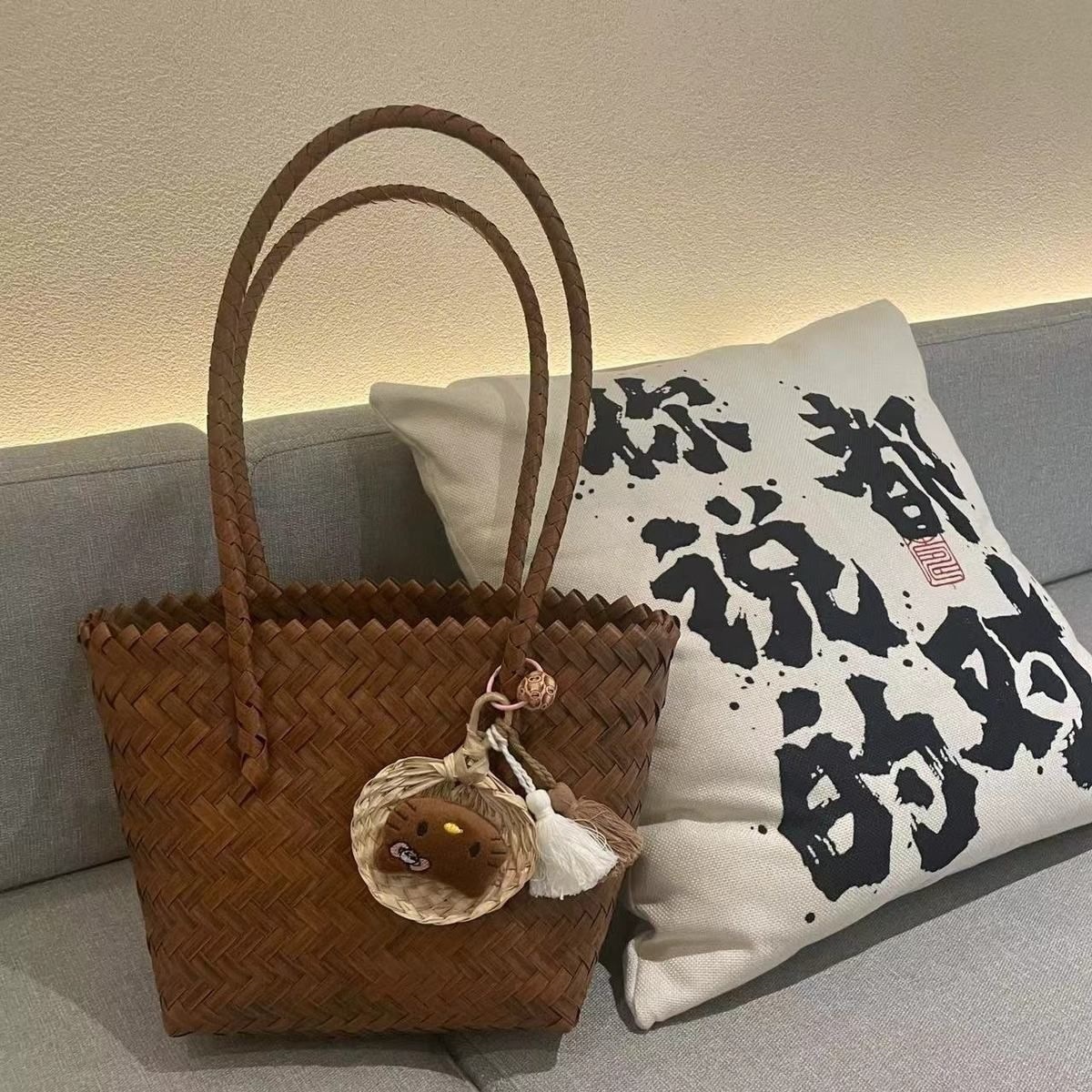 沙滩度假风仿草编手提包法式复古包小众编织手工慵懒单肩七夕送礼