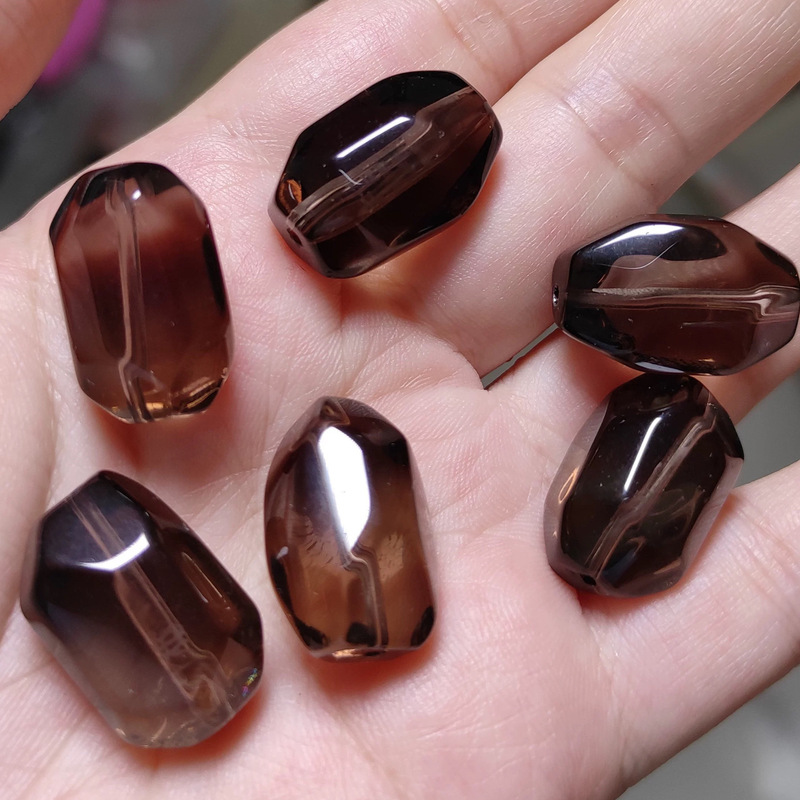 Natural Tea Crystal Freeform Carving Pieces Asymmetrical Faceted DIY Bracelet Chain Accessories Jewelry