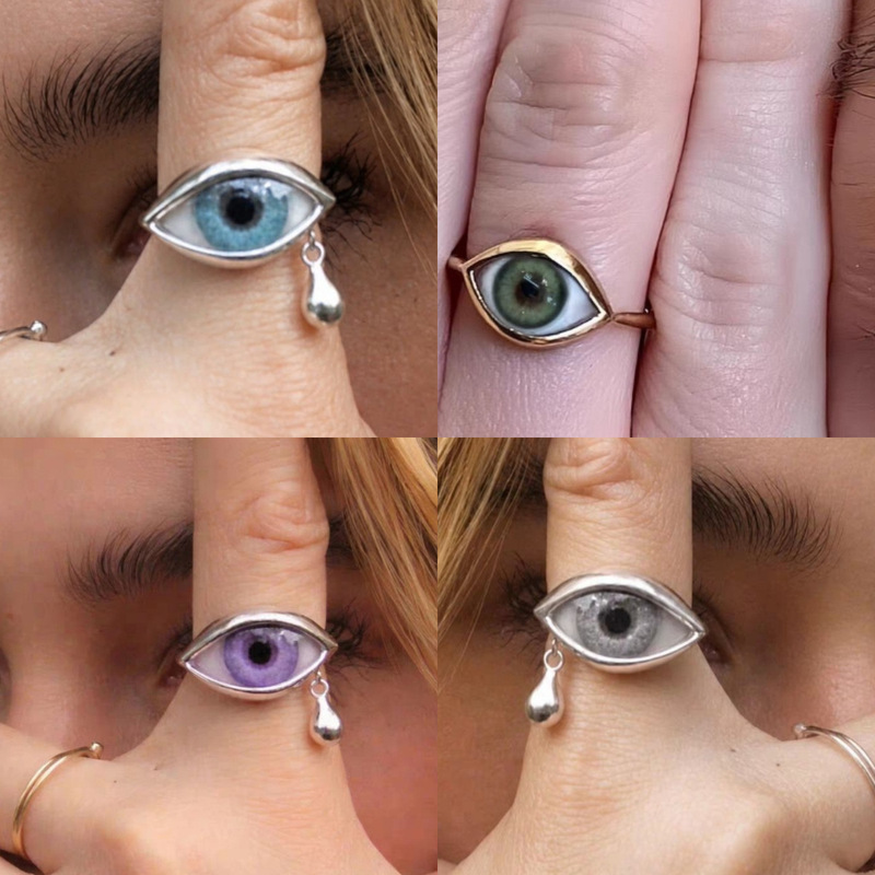 "Crying Eyes" European and American Cross-Border Popular Eye-Shaped Ring, Niche Design, Unique and Exquisite, Non-Repetitive Style, Index Finger Ring "Crying Eyes" European and American Cross-Border Popular Eye-Shaped Ring, Niche Design, Unique and Exquisite, Non-Repetitive Style, Index Finger Ring