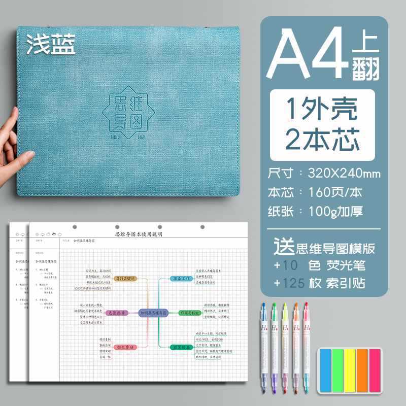 思维导图笔记本子A4大号活页夹软皮网格线圈本本子高颜值考研法考|undefined