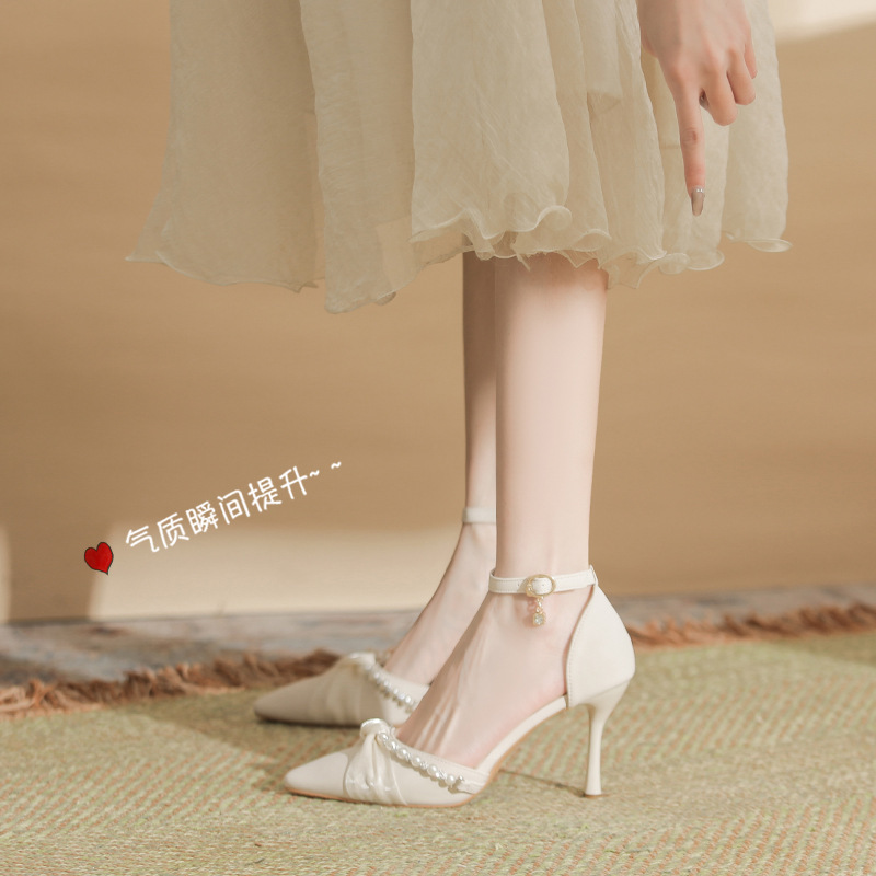 2025 New Pointed Stiletto Heel plus size Plus Fat Widened Pearl Buckle Women's Shoes Small Size Shallow Mouth 2025 New Pointed Stiletto Heel plus size Plus Fat Widened Pearl Buckle Women's Shoes Small Size Shallow Mouth