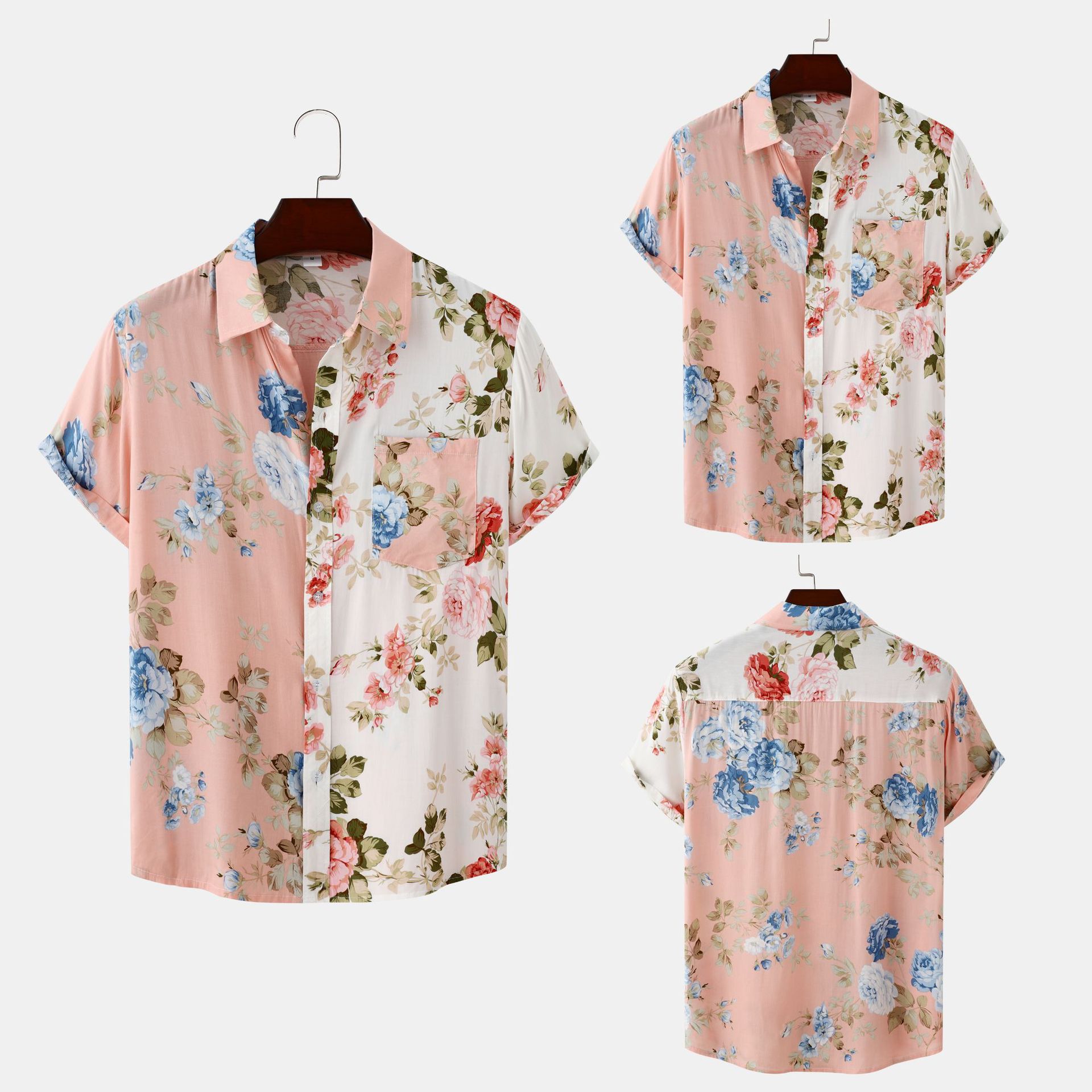 Transfronterizo 2022 nuevo suministro de comercio exterior Estilo Hawaiano europeo y americano Impresión digital camisa de manga corta Camisa de los hombres