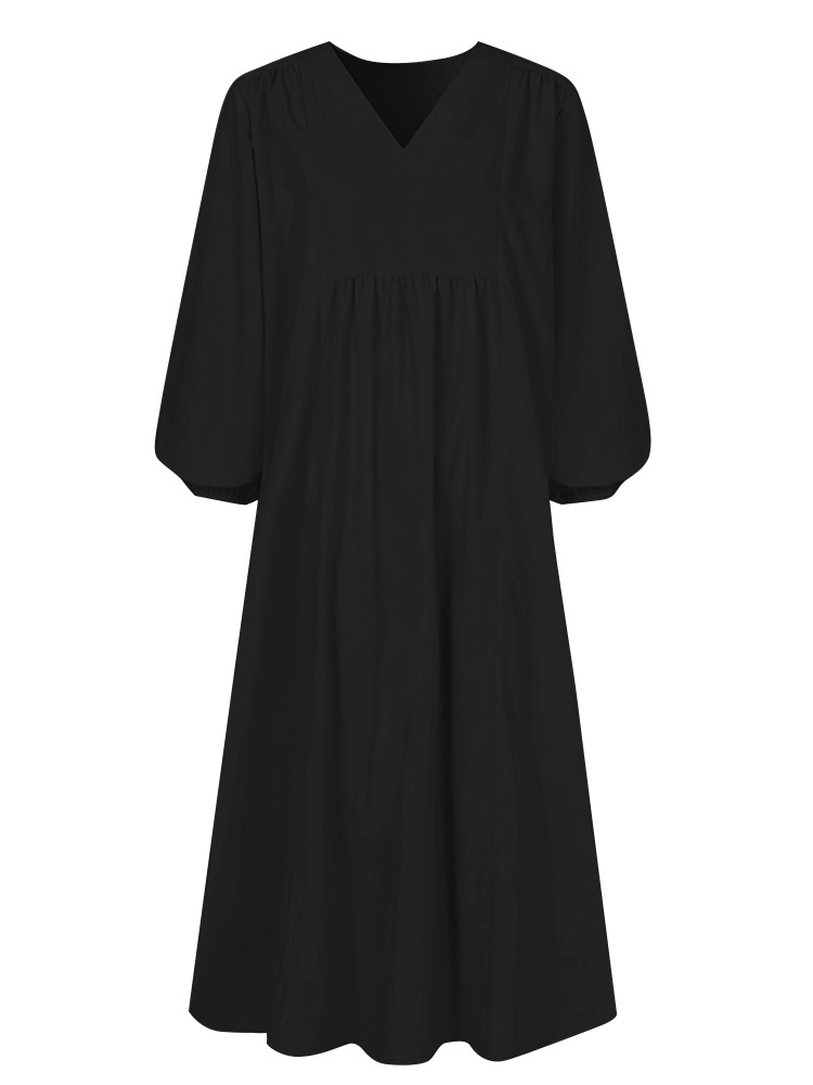2025 Autumn New Clothing Fashion Women's Cotton Linen Loose Lantern Sleeve European And American Dress_ecoleips.com