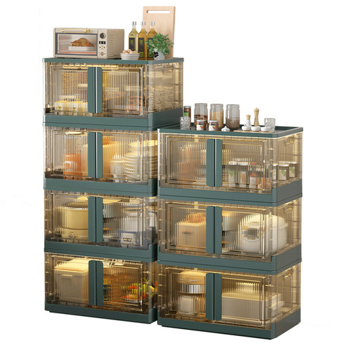 Light luxury installation-free plastic wardrobe Home kitchen clothing and toy storage cabinet Transparent folding seam storage cabinet