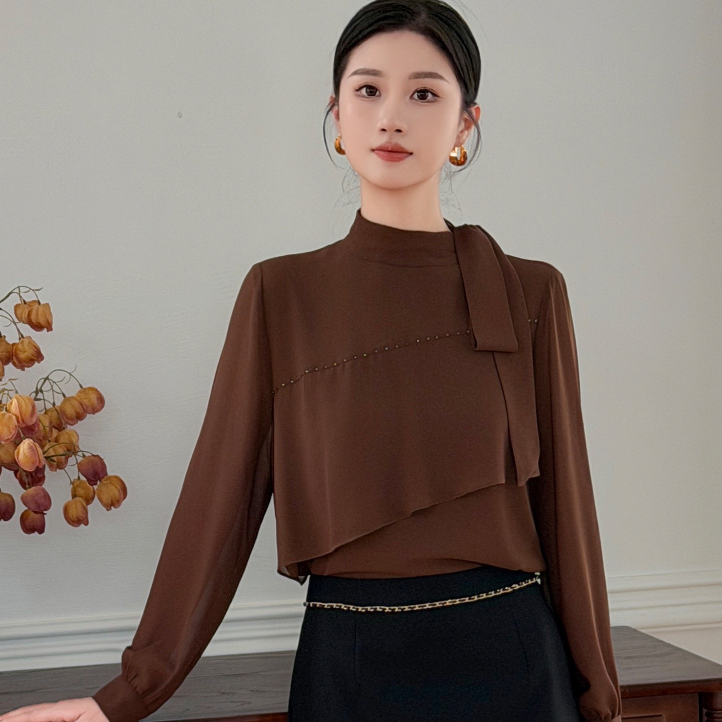 2026 Autumn New Arrival - Long-Sleeved Chiffon Blouse for Women, Stylish and Elegant for Commuter Workwear (9833)