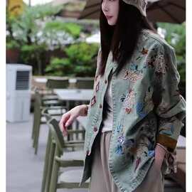 文艺复古高档内衬牛仔外套女春秋款重工刺绣洋气时尚百搭夹克上衣