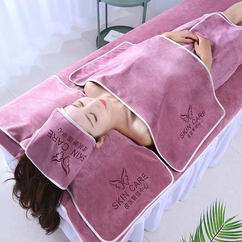 Beauty salon towel bath towel suit Velcro scarf bed towel bath skirt with hole bed towel five-piece set