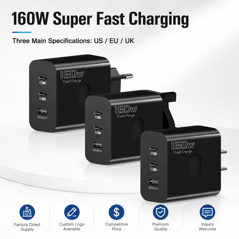 The new 160W charging head is suitable for Apple Samsung mobile phone multi-port super fast charging head European and American British PD adapter The new 160W charging head is suitable for Apple Samsung mobile phone multi-port super fast charging head European and American British PD adapter