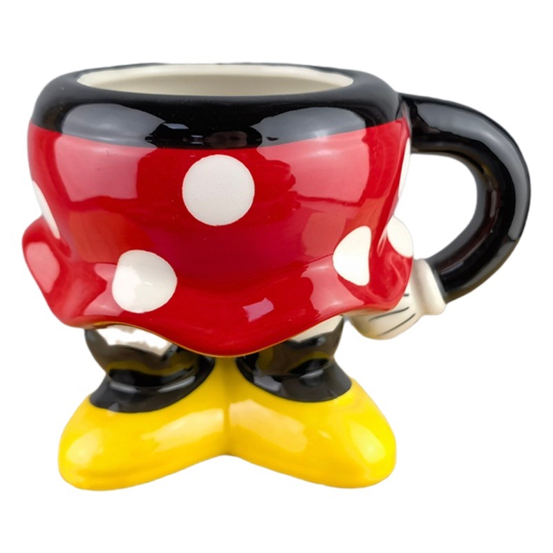 Selección estricta creativa 3D Mickey Minnie Taza de cerámica de media longitud linda pareja de dibujos animados taza de café Mickey Mouse taza de agua