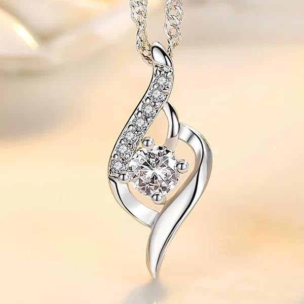 Heavenly Feather Necklace, Korean-Style Jewelry with a Ribbon Pendant, Crystal Necklace Manufacturer, Love of a Lifetime Pendant