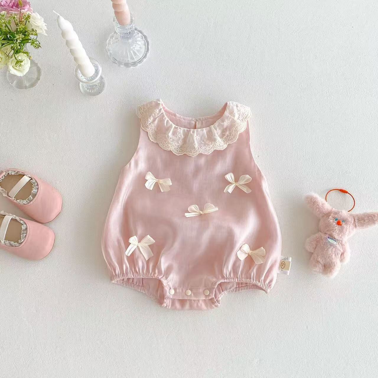 Ropa de pedo con lazo de bebé nuevo verano bebé versión coreana dulce mono recién nacido ropa de un año