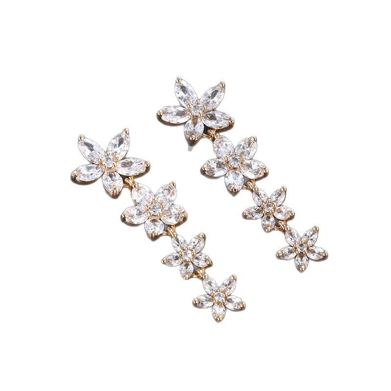 Pendientes de la serie Xuping Caibao, lujo ligero, temperamento de alta gama, circón de color, borla larga, pendientes de flores exquisitos para mujer