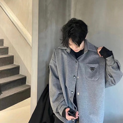 高品质 P家口袋三角标铁牌羊毛呢高级感夹克男女同款英伦休闲外套