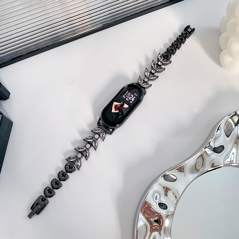 Cool black metal strap for mi band 9/8 generation fine rhinestone GT5/4/3 Huawei 9/8 chain strap