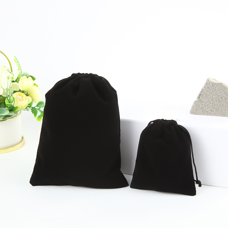 Bolsa de terciopelo negro de alta gama con cordón flocado gafas de tela auriculares de almacenamiento de energía móvil embalaje bolsa de regalo