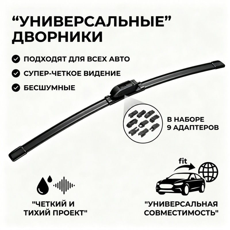 Cross-Border Shipping, Multifunctional, Boneless, Replaceable Connector, Easy to Install, Russian Wiper Blades Au