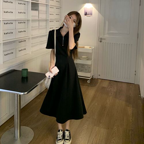 Improved style—please check the actual product before placing your order: women's large-size French-collared zip-up dress for summer.
