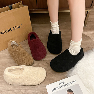 Baotou Half Slippers Women's Outdoor All-match Autumn and Winter fleece-lined Mao Mao Shoes Outdoor Wear Lazy Person Slip-on Cotton Shoes