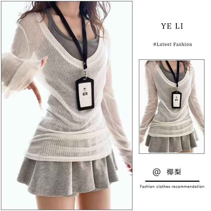 Original fabric three-piece set for women, new summer style, long-sleeve cover-up, sun-protective suspender skirt, wholesale