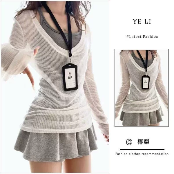 Original fabric three-piece set for women, new summer style, long-sleeve cover-up, sun-protective suspender skirt, wholesale