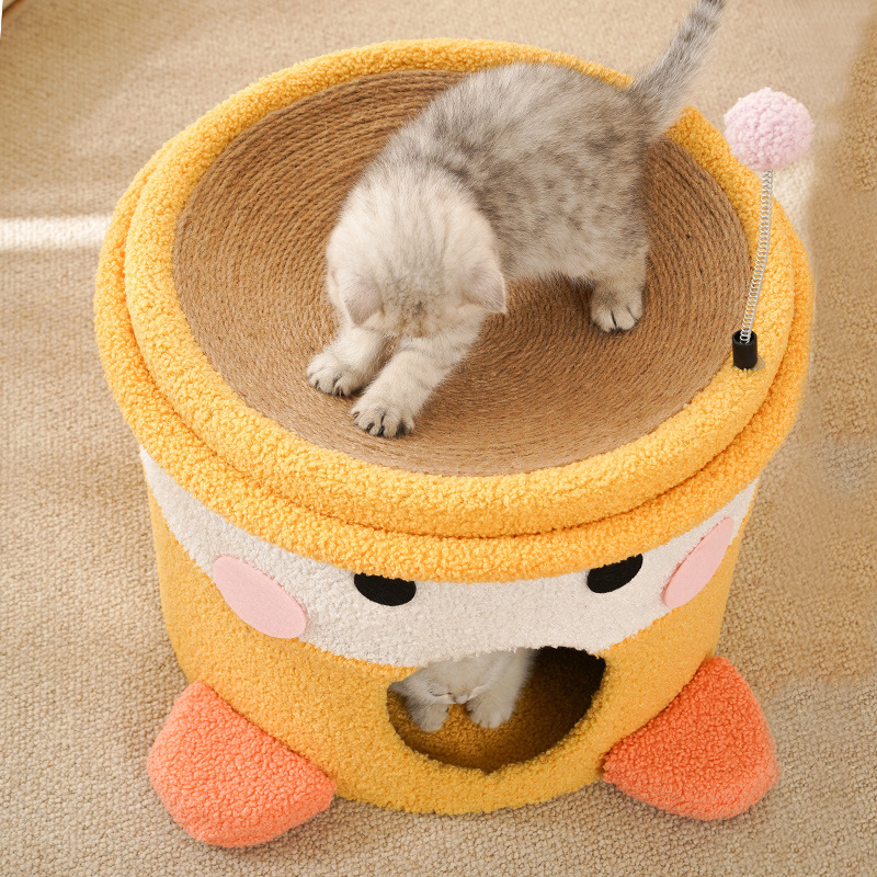 麻のバケツの猫のつかみ板の巣は一体の桶の形の猫の棚に登ります。|undefined