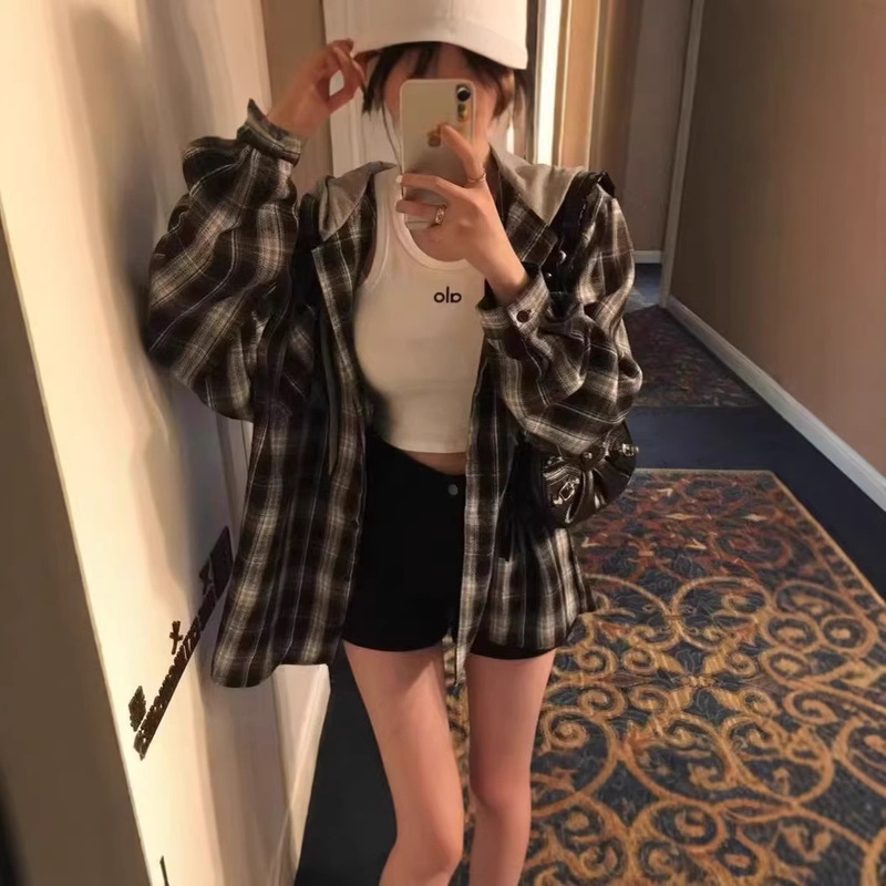 New Style Patchwork Plaid Hooded Shirt! the Fit Is Great and Feels Comfortable When Worn! 26Aa0224