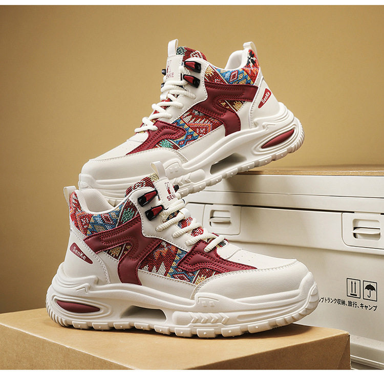 Giày thể thao nam cổ trung, giày sneaker năng động đế dày tăng chiều cao, dây buộc, phối màu — Việt Nam, màu, đen chi tiết 18