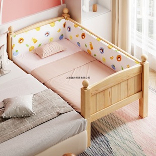 Solid Wood Children's Bed Boy Single Bed Baby Splicing Large Bedside Bed Widened Small Bed with Guardrail Girl Princess Bed