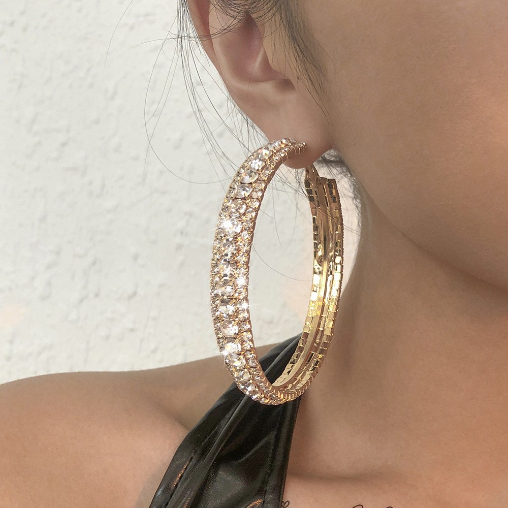 Aliexpress Popular Exaggerated Full Diamond Hoop Earrings Prom Party Shiny Elegant Versatile Earrings Earrings