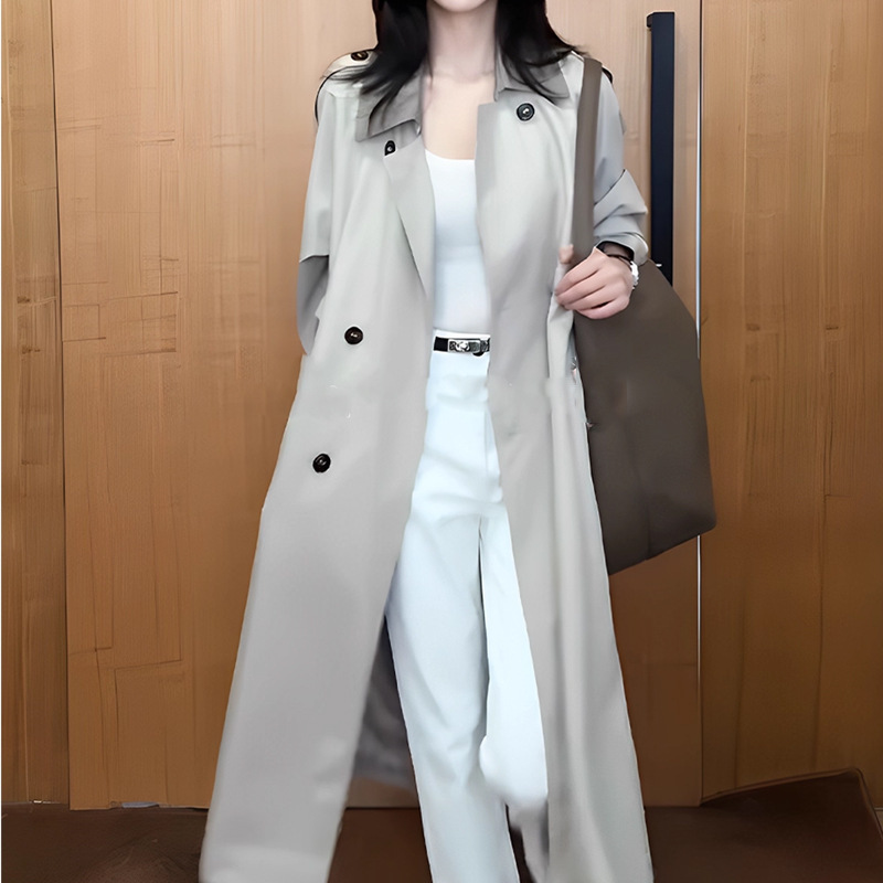 韩系慵懒chic外套女春秋季2025新款轻奢高级感大翻领廓形极简风衣|undefined