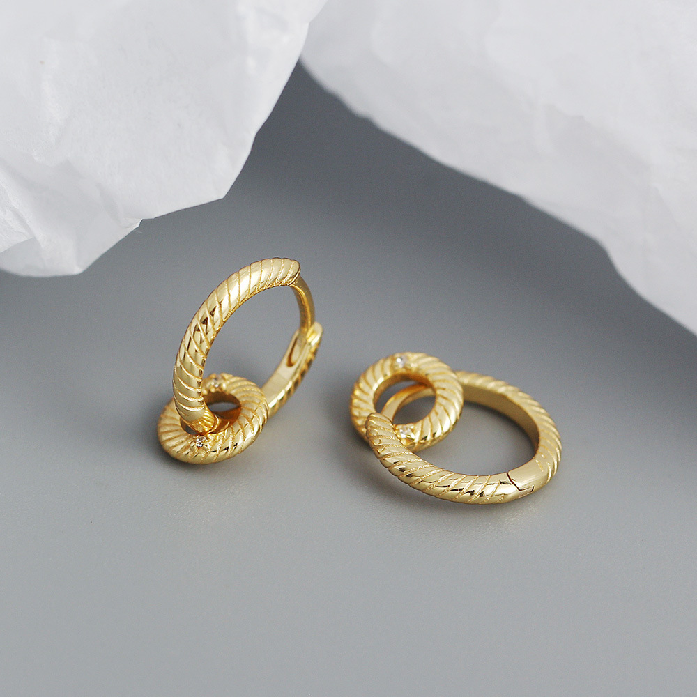 White, Gold Color Yhe0380 S925 Silver Metal Wind Circle Rotating Retro Exaggerated Ear Buckle Silver Earrings