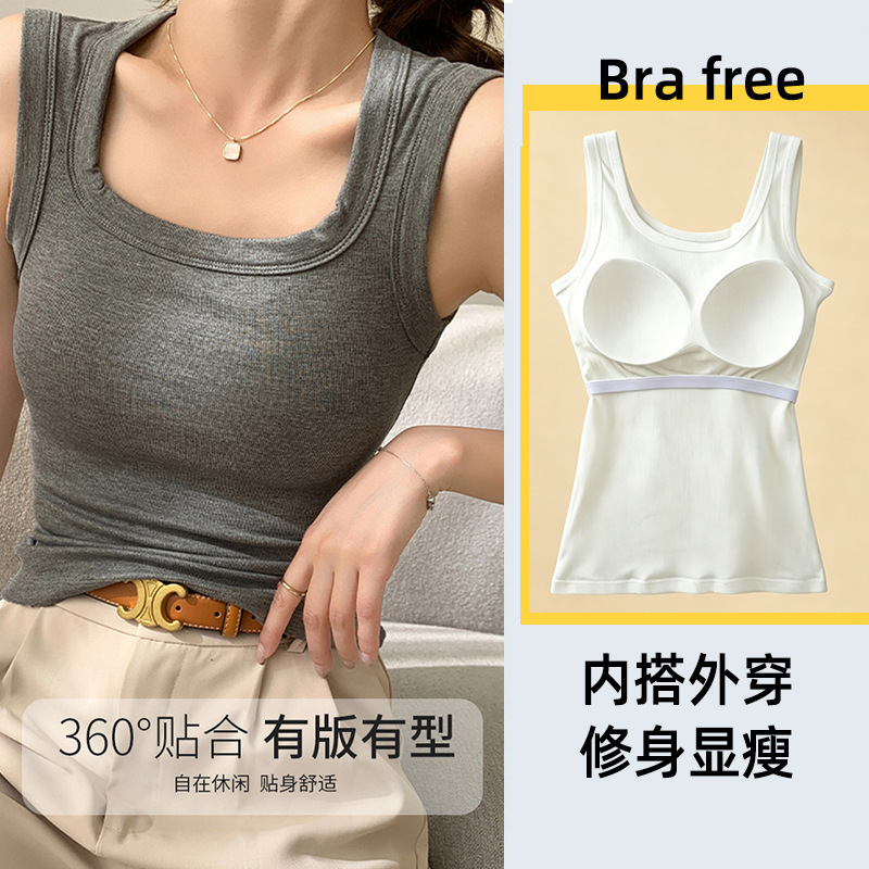 Women's Padded Bra with Beautiful Back Design, Integrated Wide Shoulder Straps, Versatile for Outerwear or Layering, Slimming Sleeveless Top, Trendy