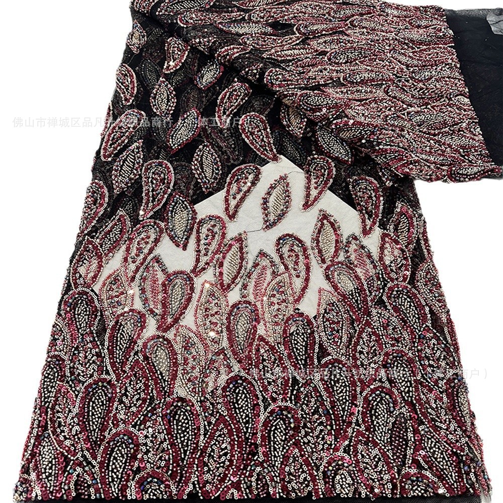 Vestido de boda tejido de bordado pesado sequinilla tubo de perlas nicho de diseño sequinilla tela de braza