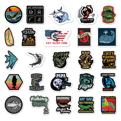 51 non-repeating fishing and sea fishing series suitcases, notebooks, fishing boxes, creative personalized car stickers, waterproof stickers