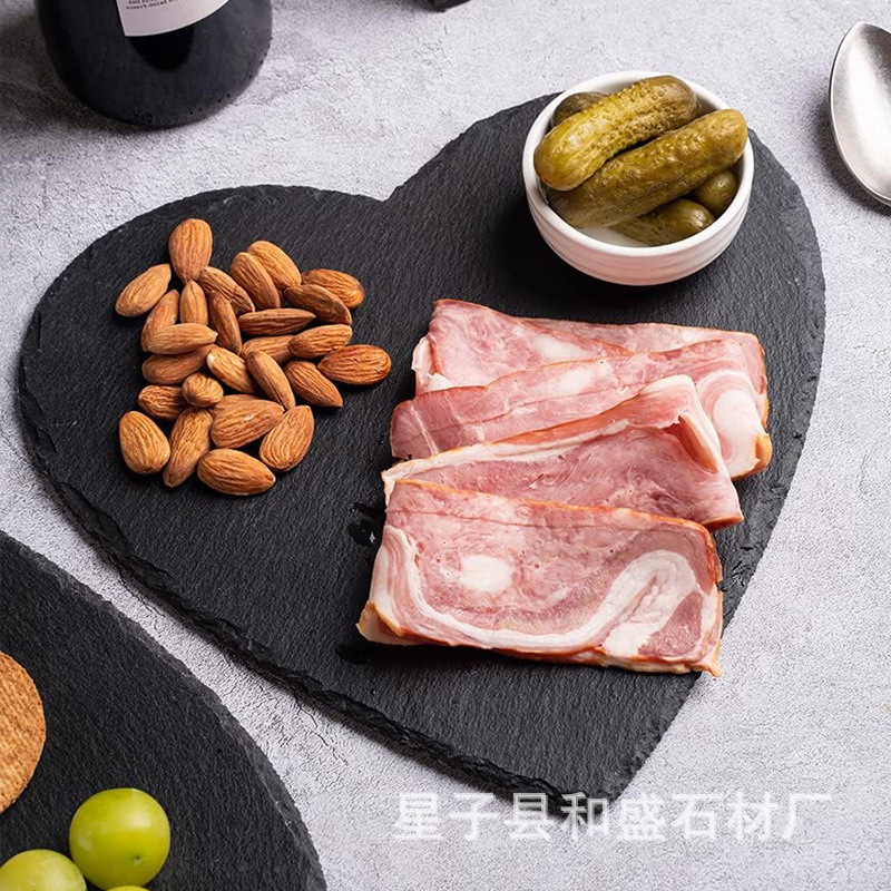 Factory Direct Sales Rock Plate Heart-Shaped Black Plate Creative Slate Natural Tableware Dinner Plate Posing Plate Cooked Food Plate