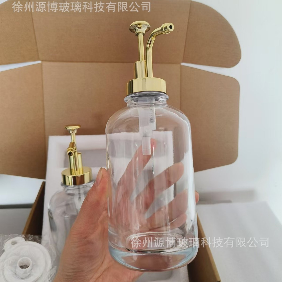 Material blanco de cristal transfronterizo, jarabe redondo de 500ml, dispensador de café, botella de loción, jabón cuadrado de 16oz, botella de desinfectante de manos