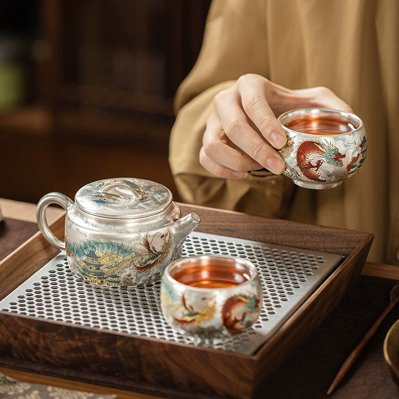 High-end tea set, tea cup, gift box, dragon and phoenix, Birthday gift