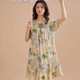 2025 Women's Silk Nightgown Loose Short-sleeved Lace-up Crewneck plus size Mid-length Skirt Soft Breathable Quality Fabric