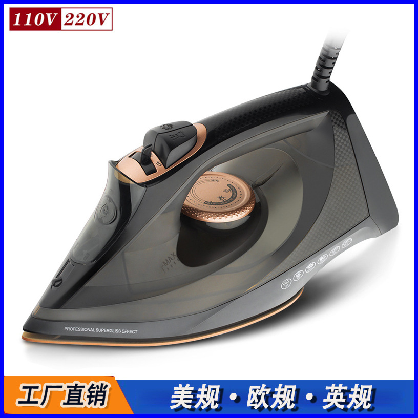 Estándares europeos y estadounidenses transfronterizos hierro de vapor doméstico de mano colgado con alambre hierro de vapor eléctrico seco y húmedo 2200W