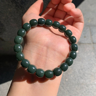 Jin Yutang Xinjiang Hotan Jade Tower Green Barrel Bead Handstring Natural Light Photographing Preferable Xinjiang Material Color Uniform