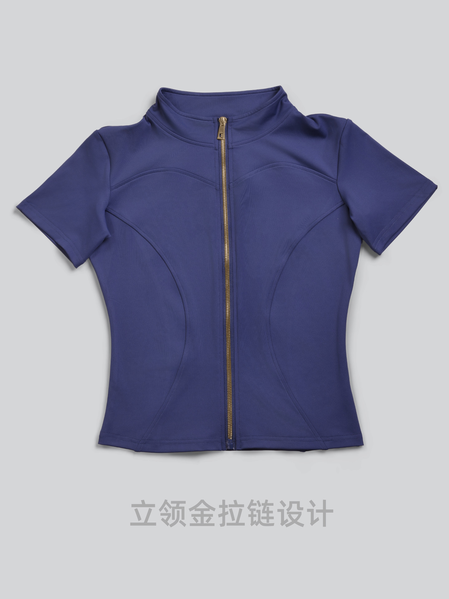 Ju Yi Tang miel桃子 dorado chaqueta de yoga con cremallera de mangas cortas para adelgazar y correr camisas deportivas ajustadas para mujeres