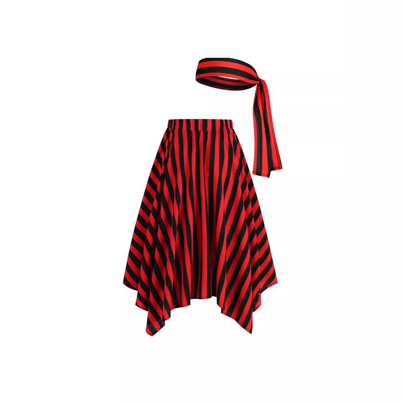 Cross-Border European and American Foreign Trade Striped Skirt Halloween Pirate Striped Headscarf Pointed Skirt 3D Printing
