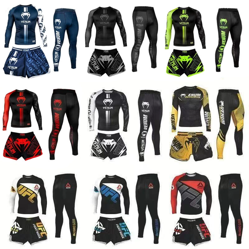 拳击服搏击格斗MMA综合运动健身ufc跑步训练速干裤三件套跨境潮流