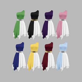 2024亚马逊欧美女士礼拜赞美舞蹈裙烫金拼色抒情无袖敬拜表演服装