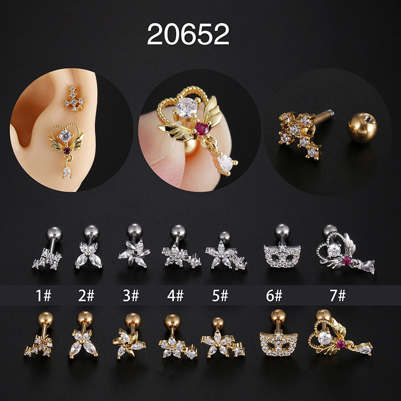 Fashion Cross Star Butterfly Stainless Steel Inlay Zircon Ear Studs 1 Piece display picture 1