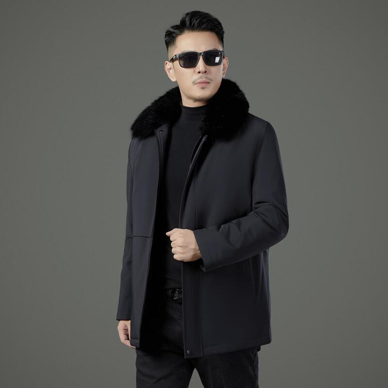 Light Luxury Men's Whole Mink Fur Parka High Business Casual High-End Rabbit Fur Coat for Middle-Aged Dads