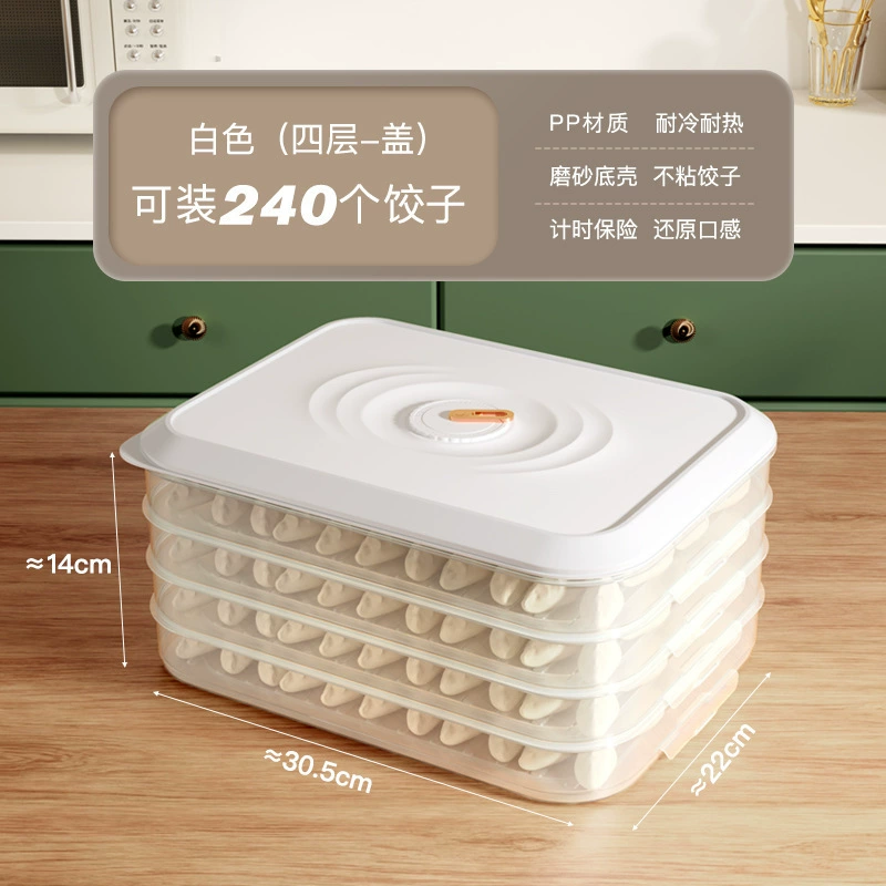 Multi‑layer Time dumpling storage box, food‑grade PP, stackable 1–4 layers, freezer safe