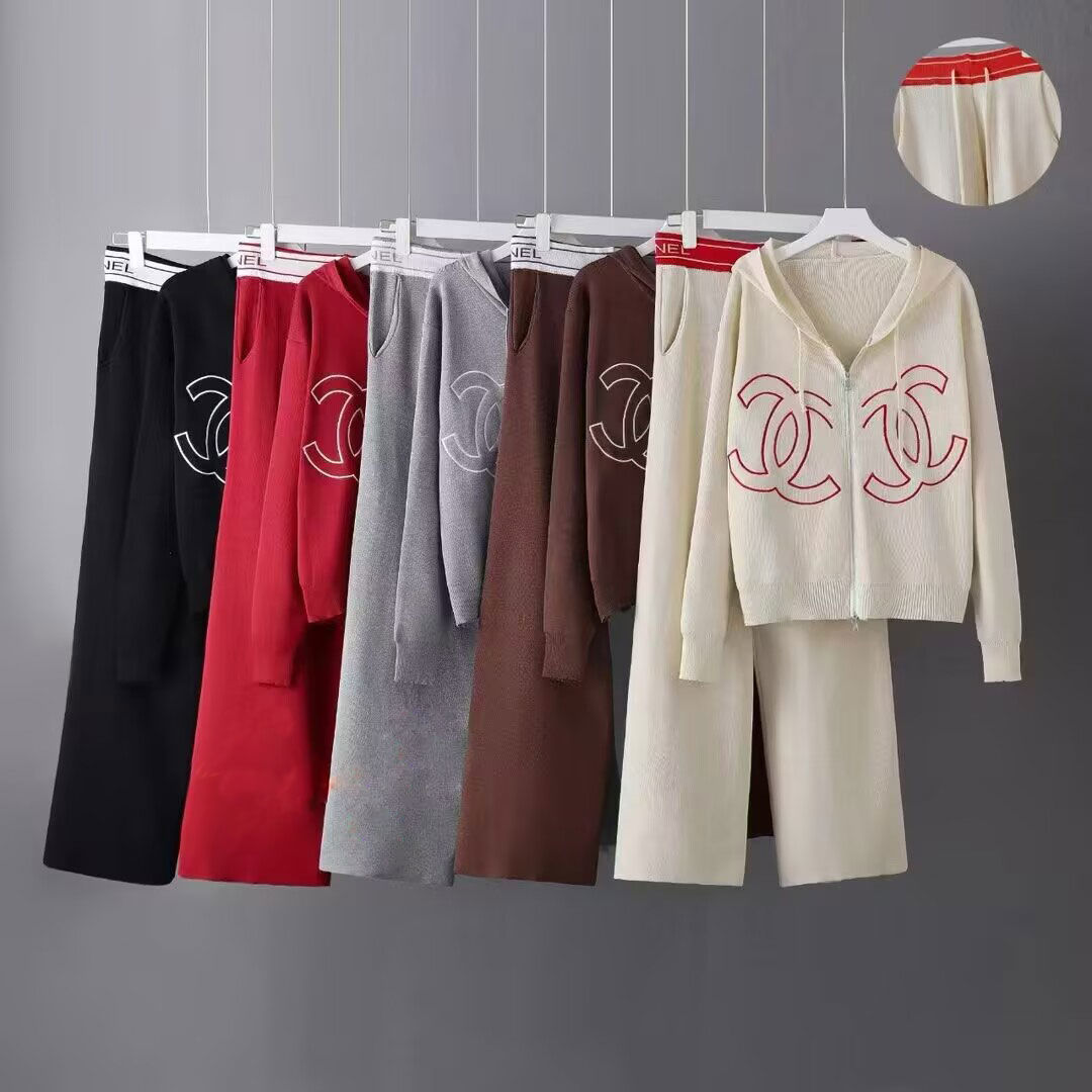 Spring and Autumn 2025 New Style Casual Sports Knitted Suit Women's Long Sleeve Hooded Jacket Wide Leg Pants Two-Piece Set