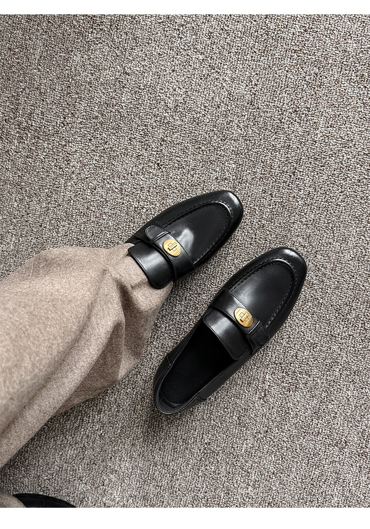 Giày loafer nữ da bò mũi sâu gót vuông thấp phong cách Anh Quốc — màu nâu chi tiết 12